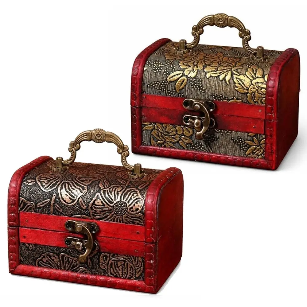 Portable Handle Jewelry Storage Box Classical Oriental Style Trinket Chest Accessory Organizer Small Size Wooden Jewelry Box