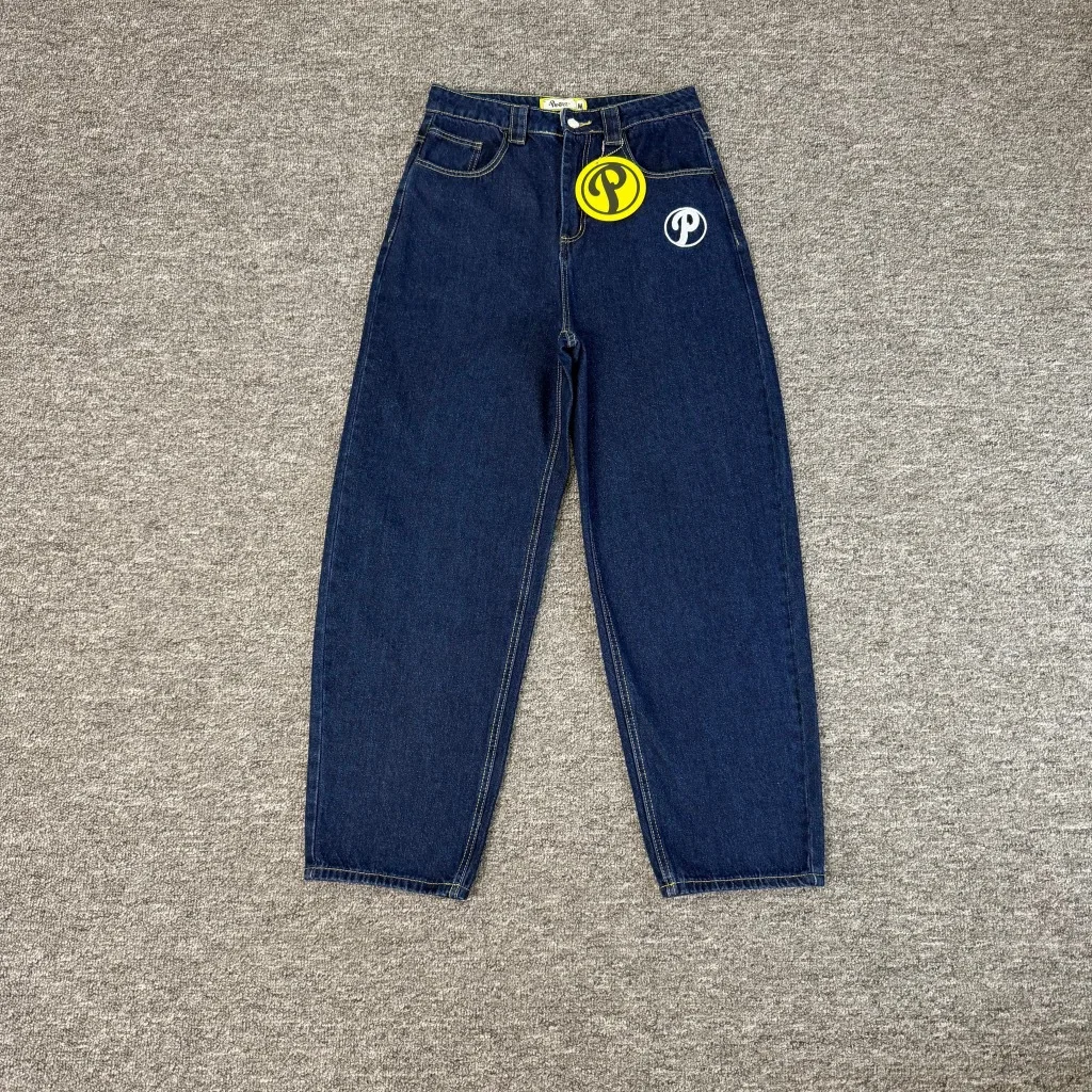 Protect High-Quality Street Embroidered Denim Pants - Men's and Women's Loose Straight Washed Vintage Long Pants Trendy