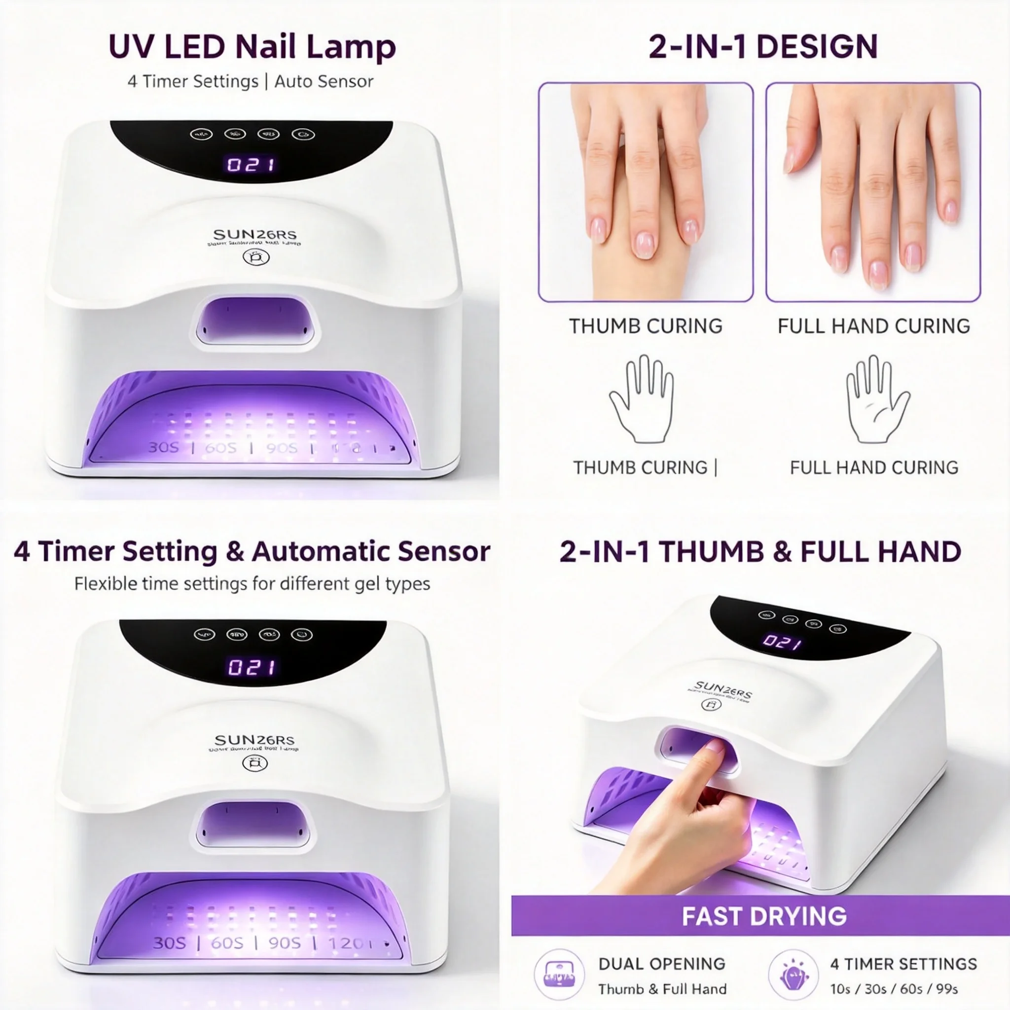 2-in-1 UV LED Nail Lamp for Gel Polish Professional Nail Dryer Machine Full Hand Thumb Curing Lamp Auto Sensor Magnetic Base
