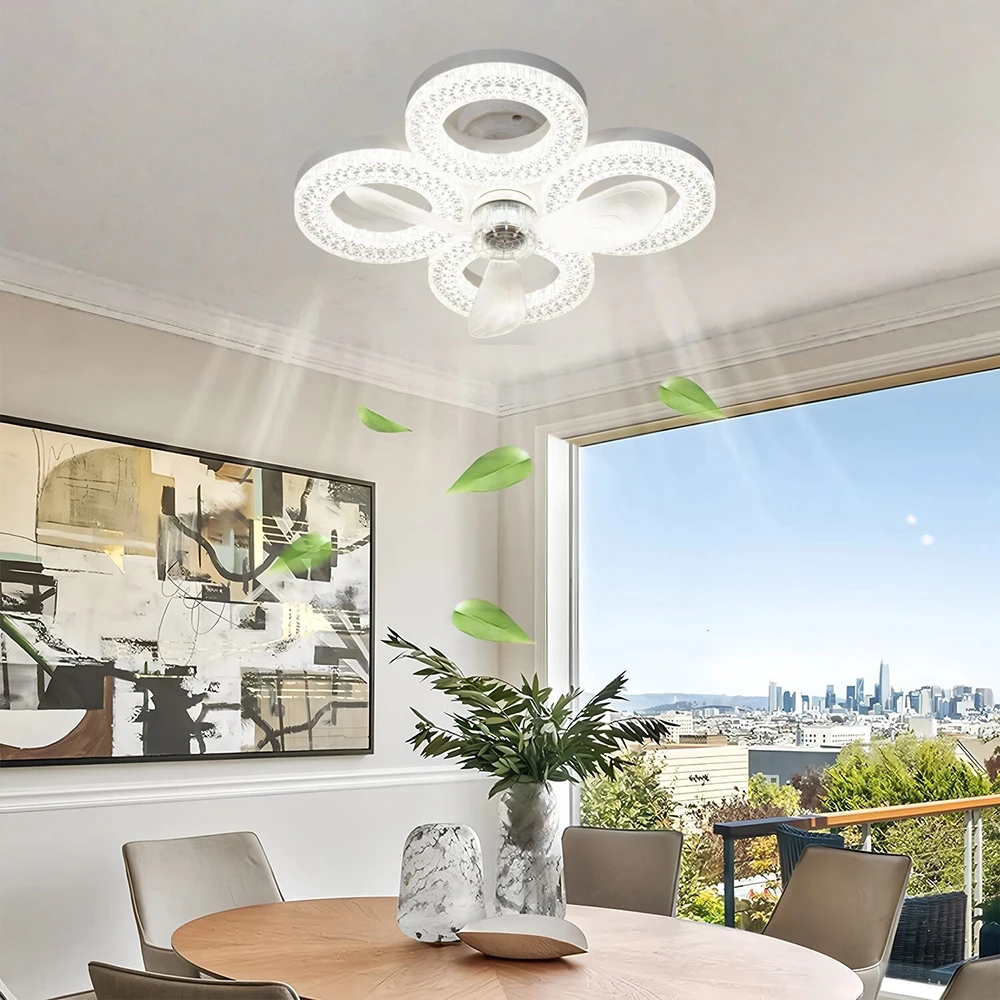 36CM Smart Ceiling Light with Fan E27 base Bedroom Ceiling Fan with Lighting LED Dimmable Quiet Modern Living room lamp