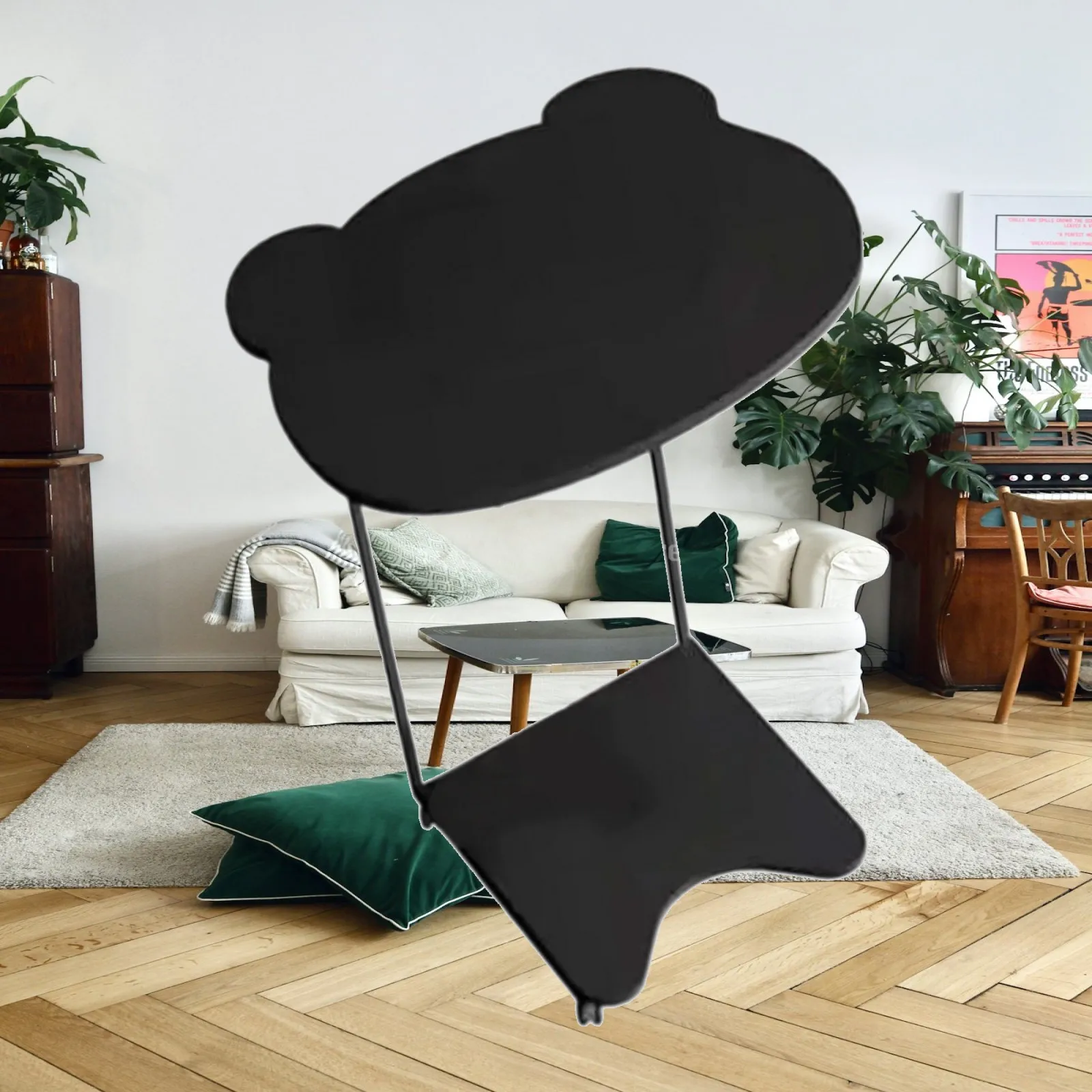 Luxury Bear Themed End Table with Wheels Movable Decorative Wood Metal Side Table for Bedroom Balcony