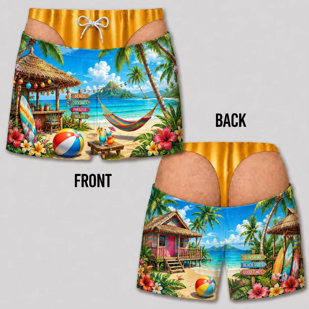 Funny Fake Buttocks Men's Swim Trunks Novelty Holiday Party Tropical Personality Beach Board Shorts Fashion Hawaiian Short Pants