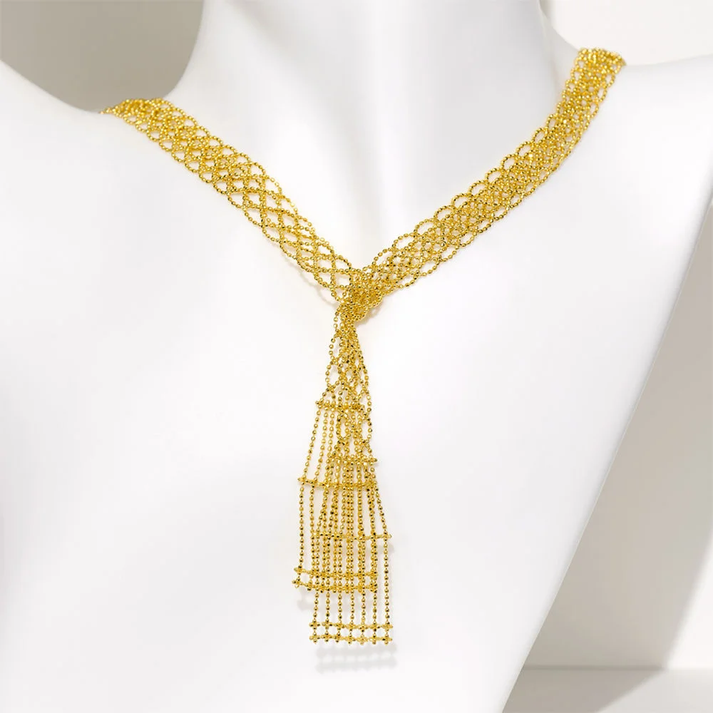 BELLUX Italian Handmade 925 Silver Plated Gold Sweater Chain Shiny Hollow Multiple Wearing Methods Long Necklace
