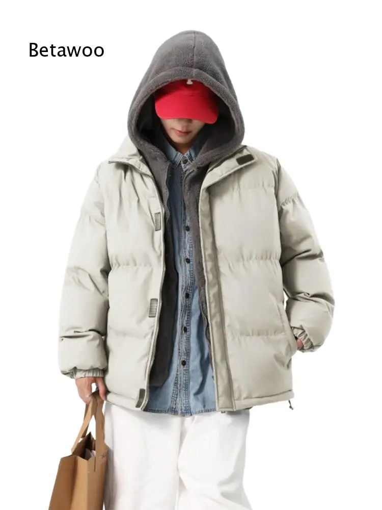 Men Plus Size Faux Two Piece Hooded Padded Coat Loose Thick Warm Fleece Lined Winter Outerwear for Daily Wear