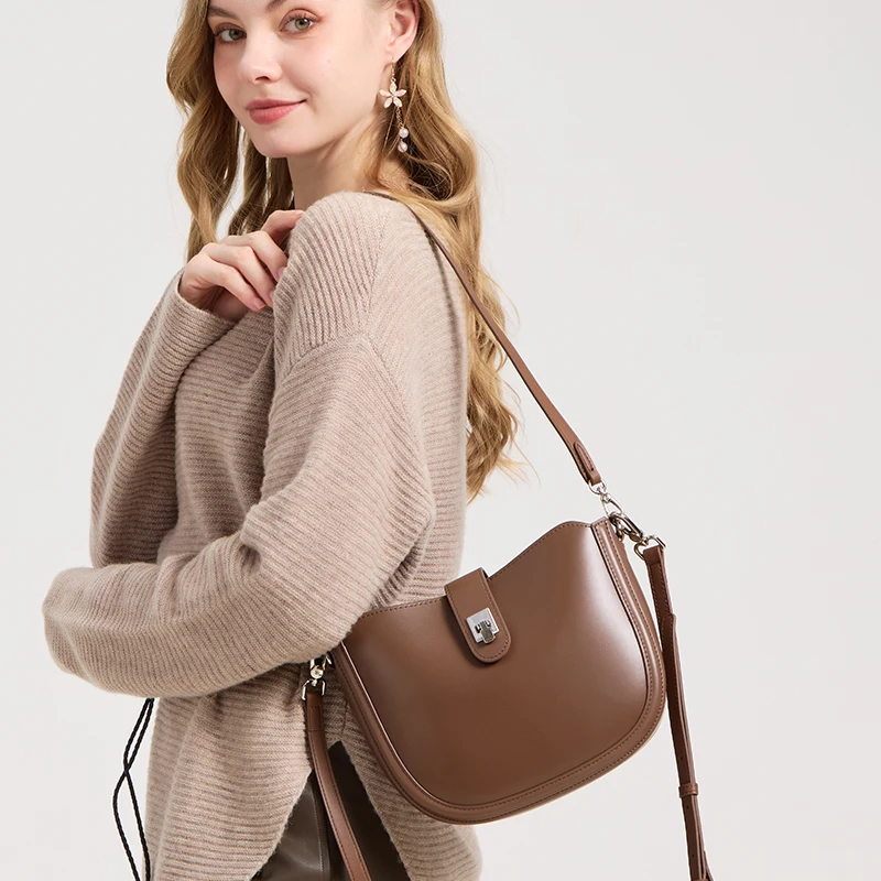 Ladies Natural Cow Leather Retro Handbags Womens Cowhide Underarm Shoulder Bag Female Fashion Luxury Designer Crossbody Bags