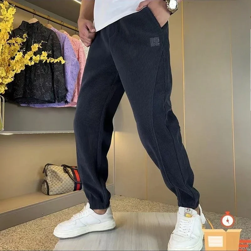Men's Autumn Winter Fleece Casual Pants Loose Spliced Joggers Trendy Sports Sweatpants Thickened Warm Trousers