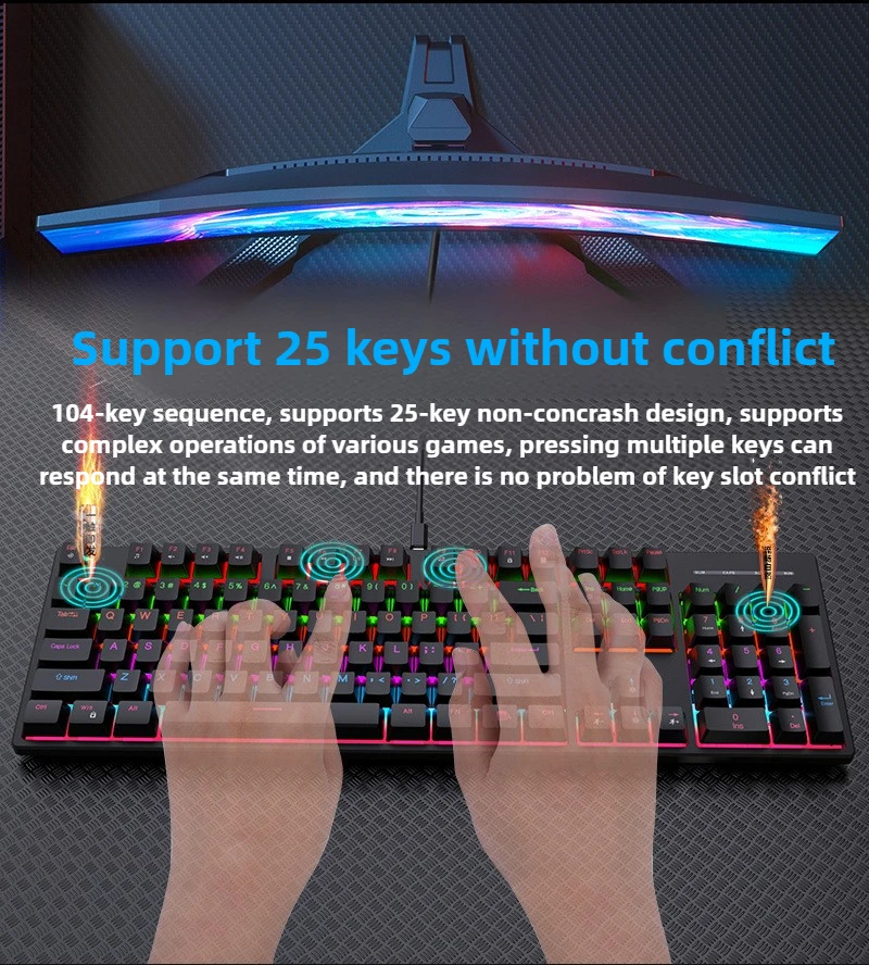 Mechanical  Wired Gaming Keyboard RGB Light Effect Dustproof Waterproof 104 Keys For PC Laptop Gamer Gaming Mechanical Keyboard