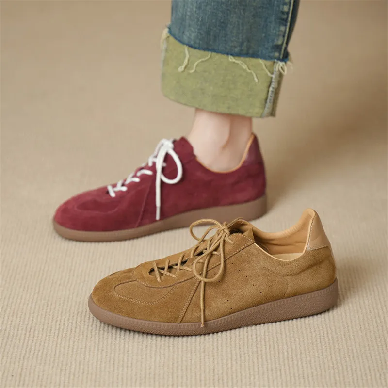 New Spring Autumn Cow Suede Woman Shoes Fashion Round Toe Lace Loafers Shoes for Women Ladies Shoes Mid Heel Casual Women Pumps