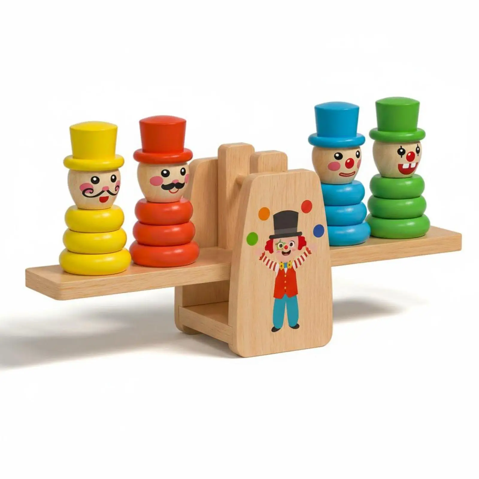 Clown Stacking Balance Game Parent-Child Interaction Wooden Balance Beam Toy Improves Motor Skills Seesaw Stacking Blocks for