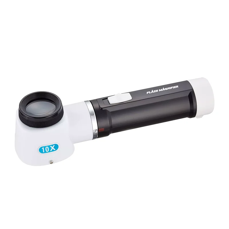 Japanese M-100 Flash Magnifier 10x Illuminated Loupe with Built-in 0.5mm Scale White LED Light for Jewelry Gemology Inspection
