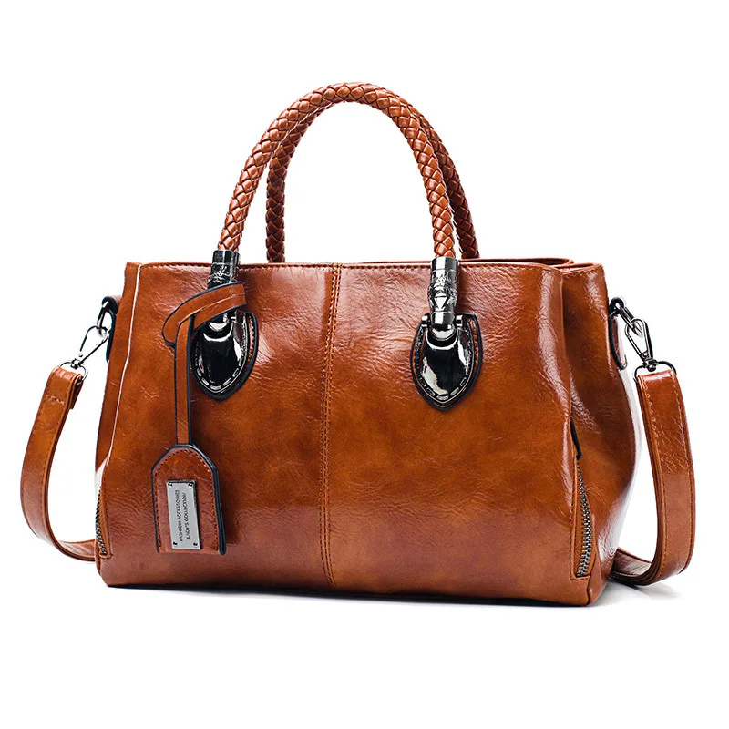 2025 Retro PU Leather Tote Bag Women Crossbody Shoulder Handbag Vintage Waxed Leather Purse Fashionable