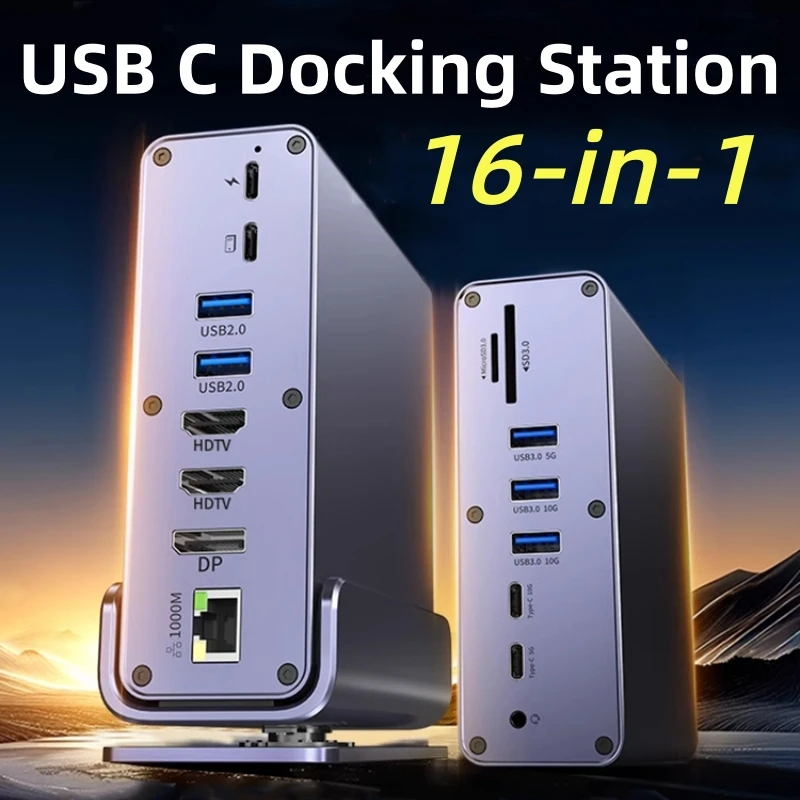 USB C Hub Three Monitor 16-in-1 Laptop Docking Station with DP,2* HDMI-compatible, RJ45 Ethernet,SD/TF,USB3.2,3.5mm Audio,PD100W