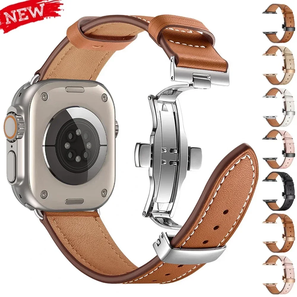 Pop Leather Strap For Apple Watch Band 46MM 45 41mm 44 40mm 42mm Ultra 2 49mm Bracelet Correas Watchband IWatch Series 10 8 7 SE