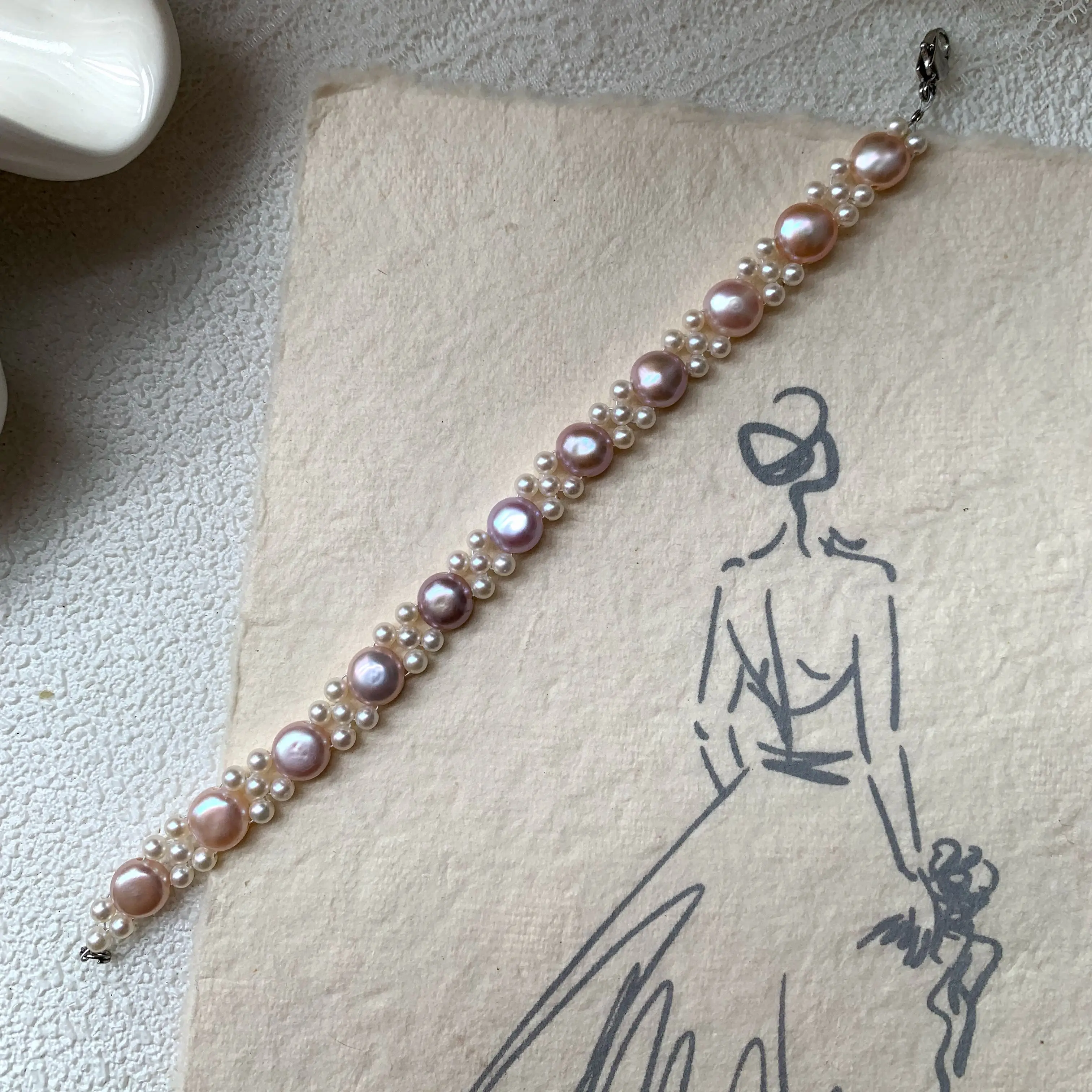 Hand woven - Natural Pearl Bracelet - Length -7.5 in/8.5 in Bracelet