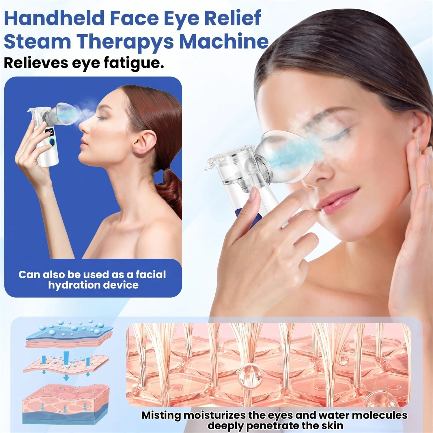 2-in-1 Nano Face & Eye Mist, Silent Eye Mist Sprayer for Dry Eye Relief Fatigue, Facial Hydrating Humidifier Skin Care Tool