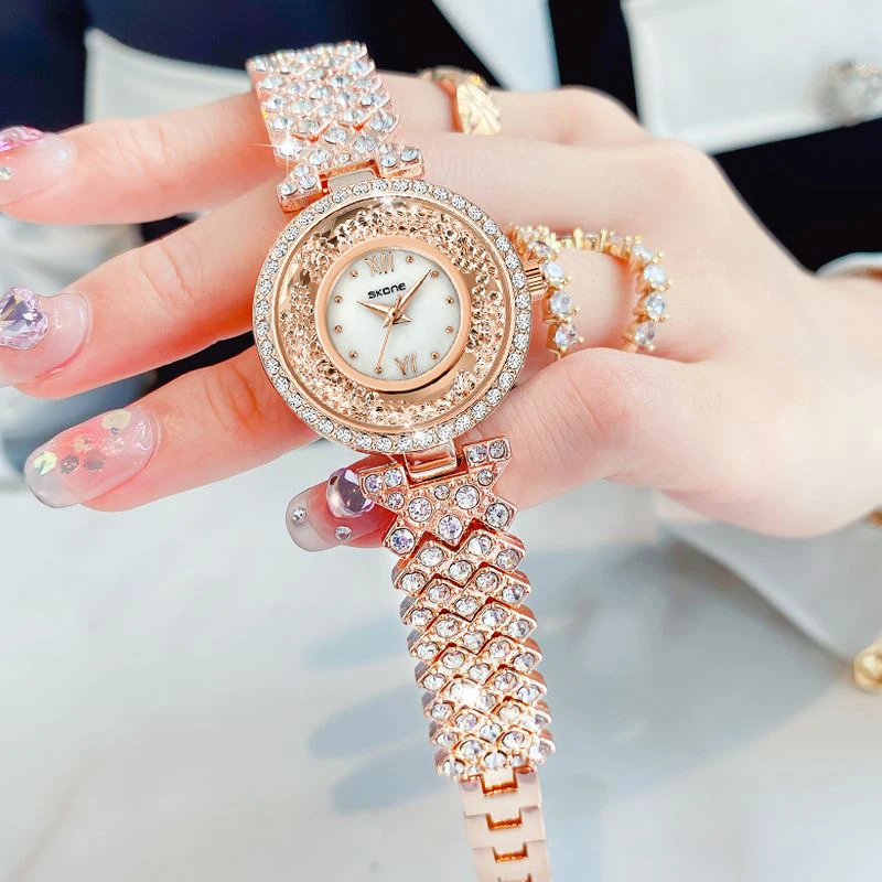 SKONE niche versatile women's watch, flowing sand full diamond light luxury fashion temperament quartz watch