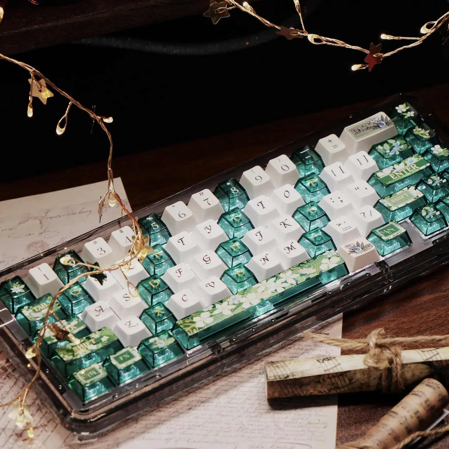 URE Spring Day Theme Keycaps Dye-Sublimation FC Profile PC PBT Green Transparent Keyboard Cap For MX Mechanical Keyboard