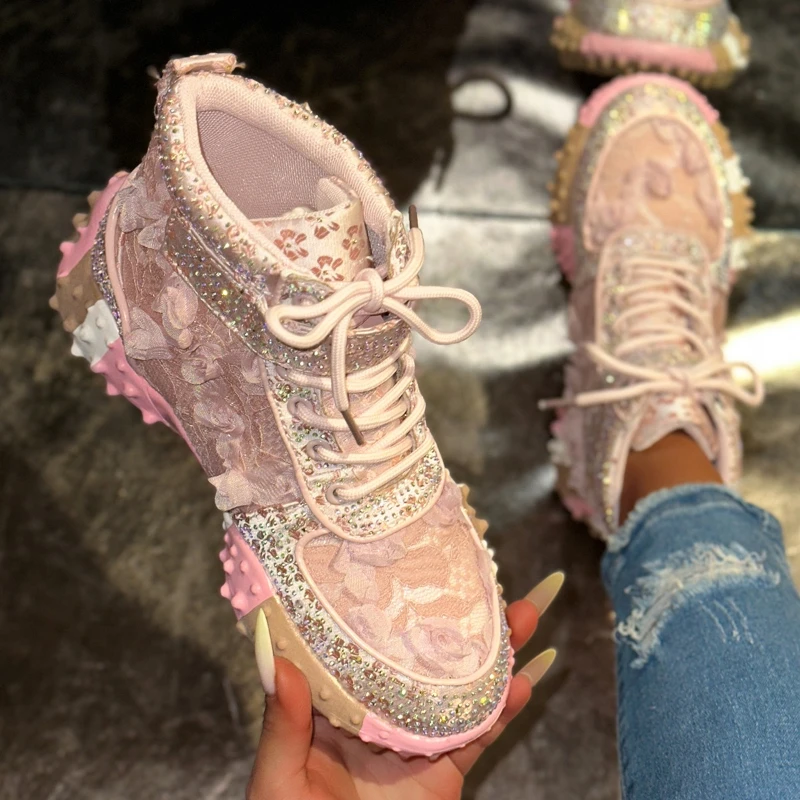 High-quality Platform Lace-up Sequined Multi-color Versatile Comfortable Anti-slip Breathable Sports and Casual Women's Shoes