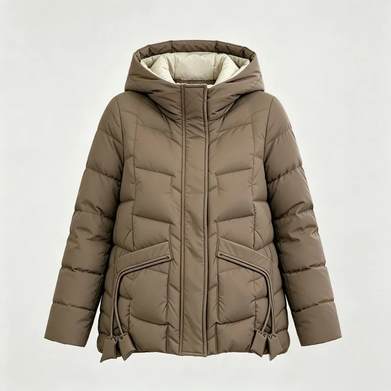 Hooded Padded Coat Women Oversize Quilted Zipper Pockets Drawstring Solid Cozy Street Style Casual Fall Winter Trendy Warm