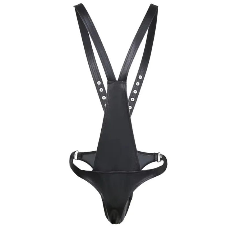 Male Sexy Strappy Pants Men's Bondage Erotic Leather Pants Shoulder Strap Garters Couple Sex BDSM