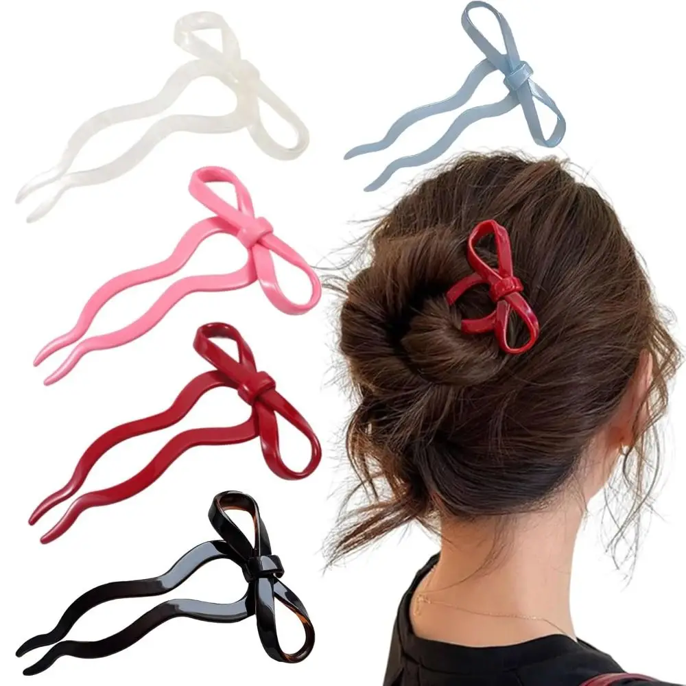 New Acrylic French Hair Pin U-Shaped Y2K Acrylic Bow Hair Pins Candy Color Bow Hair Pin Hairpin Accessories
