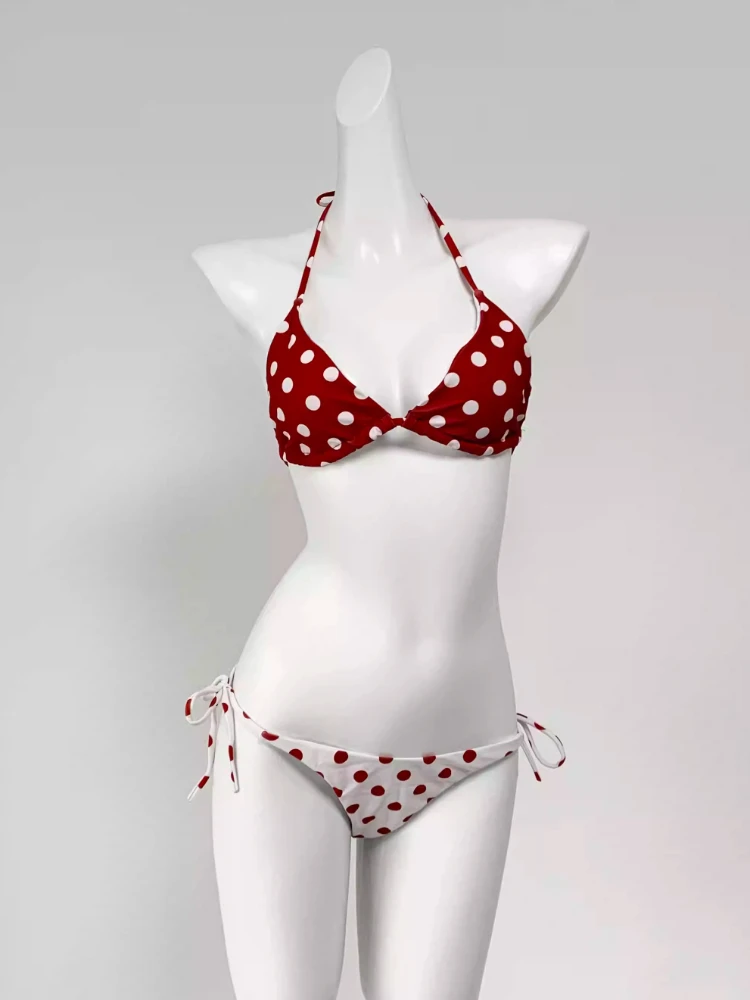 Sexy Vintage Fashion Bikini Set Women Cute Polka Dot Design Y2k Party Swimsuit American Style Spicy Girl Beach Chic Swimwear New