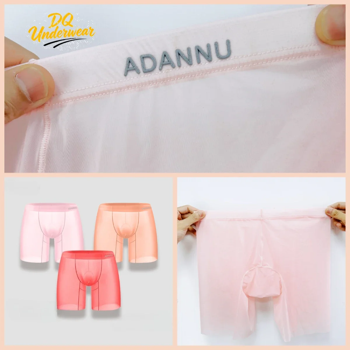 1PCS Ultra Light Sheer Mesh Mens Trunks Breathable Quick Dry Cool Material Macaron Solid Color Summer Underpants AD705