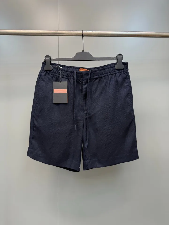 ZEG Mens Old Money Style Spring Summer Linen Straight Shorts Elastic Waist Internal Drawstring Zipper Button Closure Dual Pocket