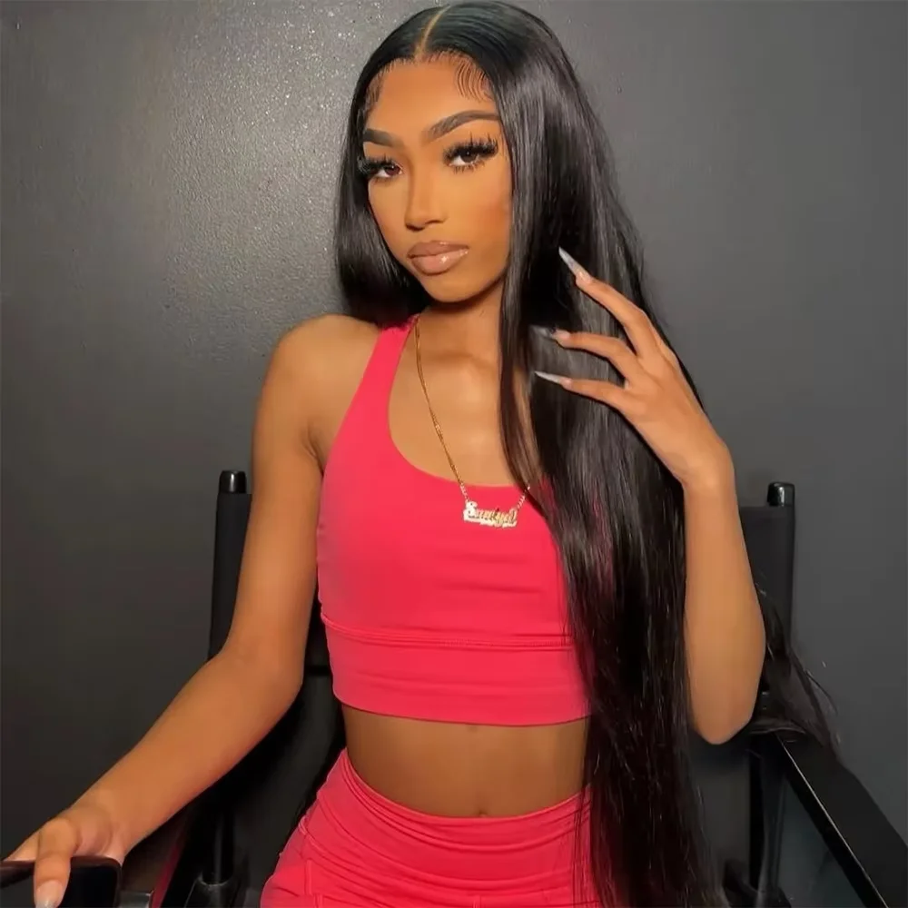 Bone Straight Brazilian Human Hair Lace Front Wig 46 Inch 200% Density 13x4 7x6 13x6 360 Full HD Transparent Lace Frontal Wigs Pre Plucked For Black Women
