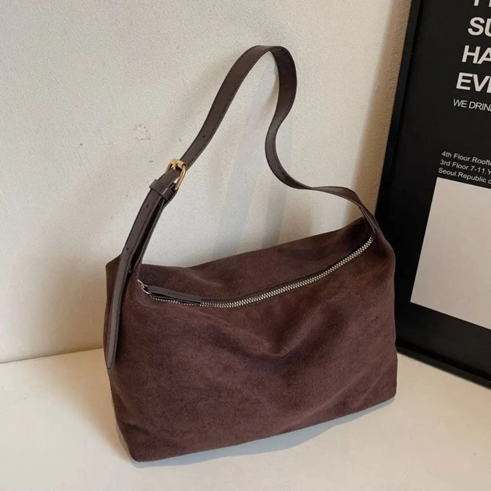 Trendy Handbag Suede Shoulder Bag Solid Color Large Capacity Hobo Bag Korean Style Fashion Ladies Tote Bag Streetwear