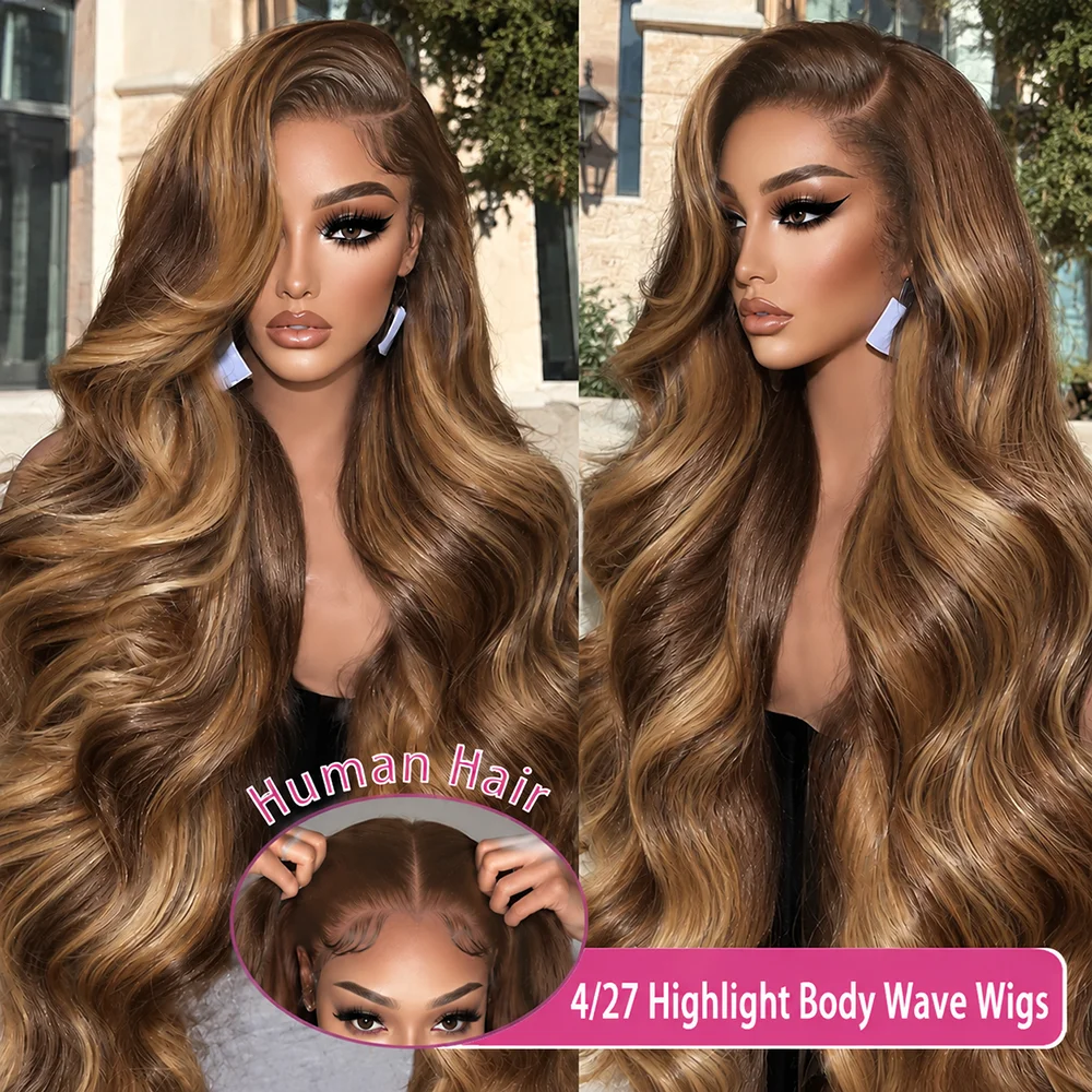 250 Density 427 Highlight Pre Colored Wig Human Hair 13X6 Hd Transparent Lace Frontal Wig Body Wave Human Hair Wigs Brazilian Hair Pre Plucked With Baby Hair For Women 