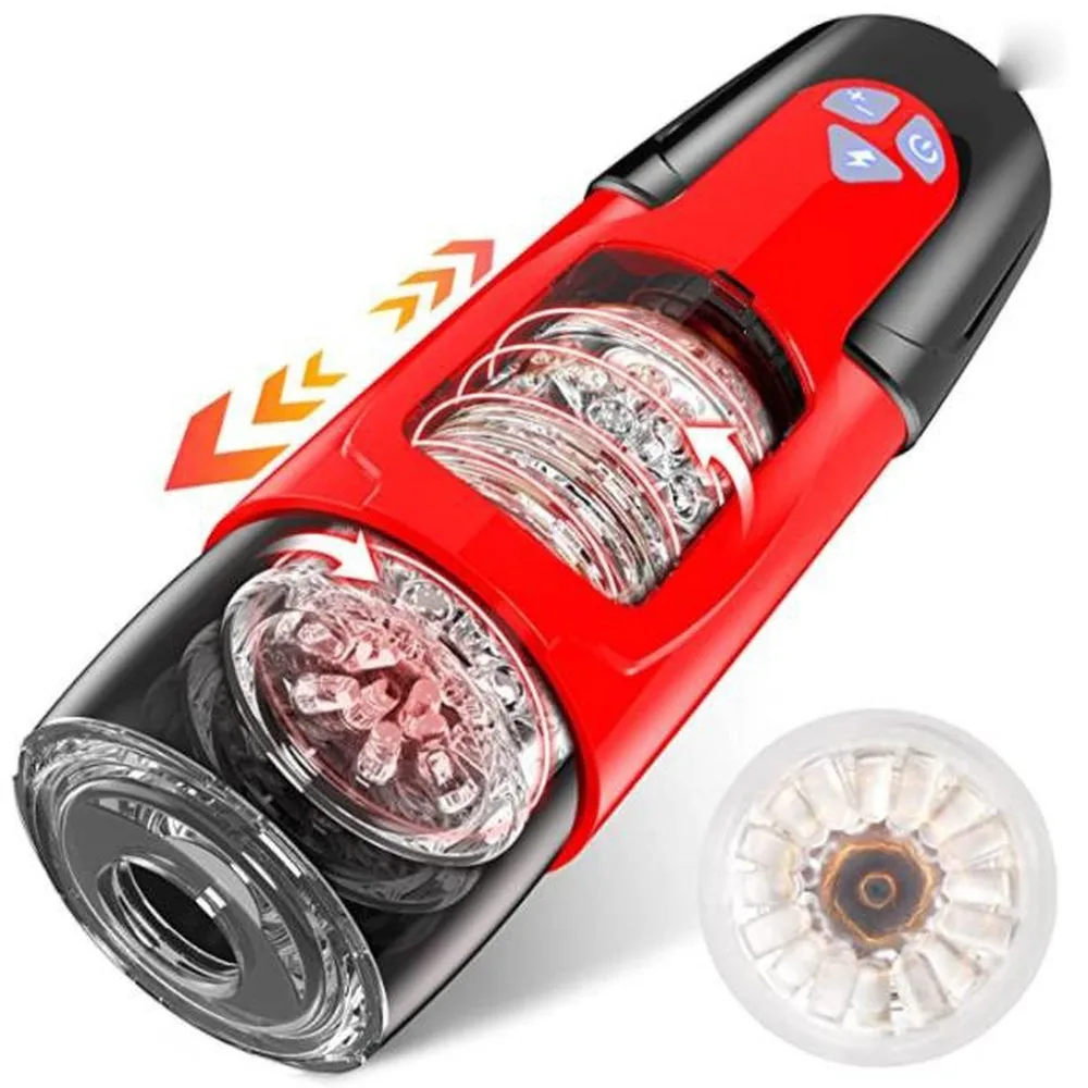 Male Automatic Telescopic Rotating Voice Silicone Visible Window Adult Toy