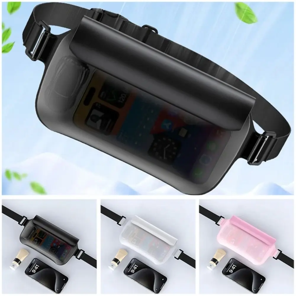 TPU Waterproof Phone Pouch Large Capacity Transparent Mobile Phone Cover Touch Screen Adjustable Waist Belt Swimming Waist Bag
