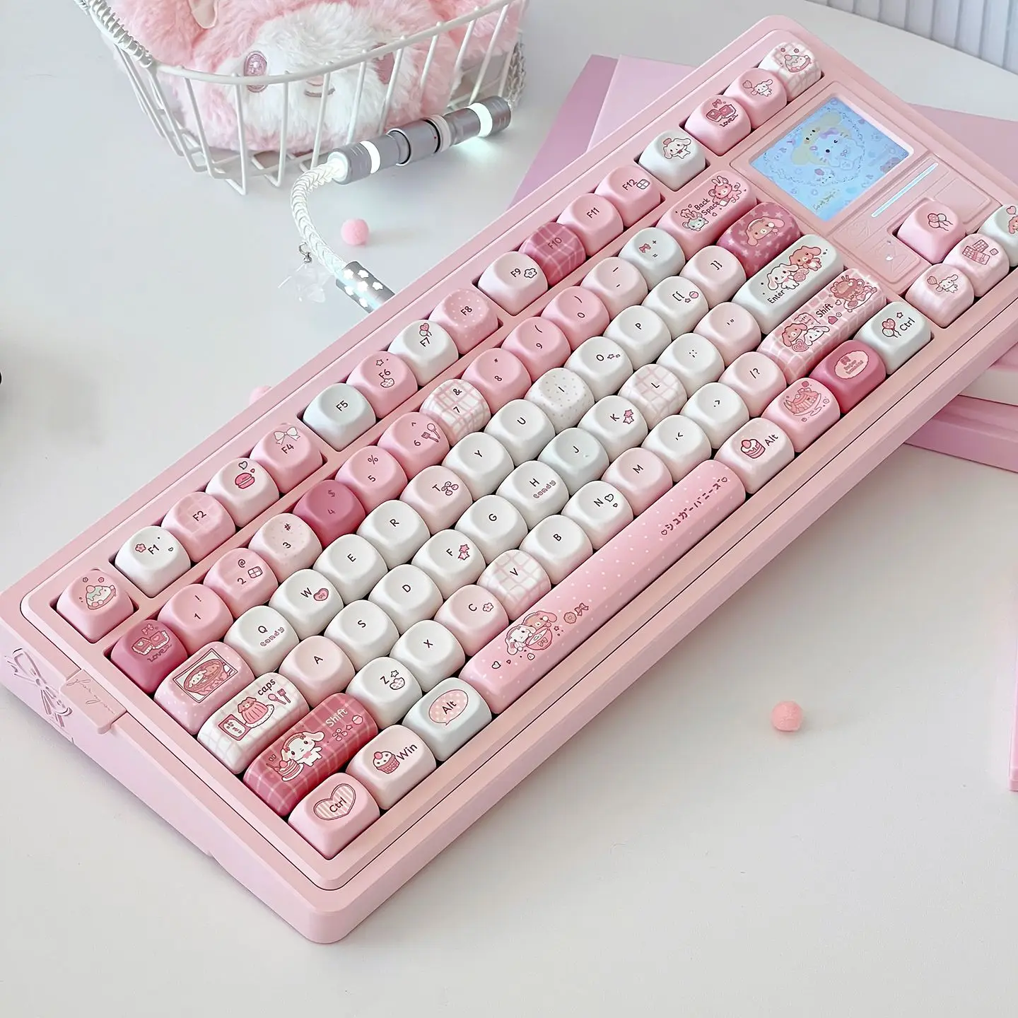 MAIMOOO Dessert Bunny Keycap MOA Profile PBT Thermal Sublimation Custom Pink Cute Rabbit Keycaps for Aula Mechanical Keyboard