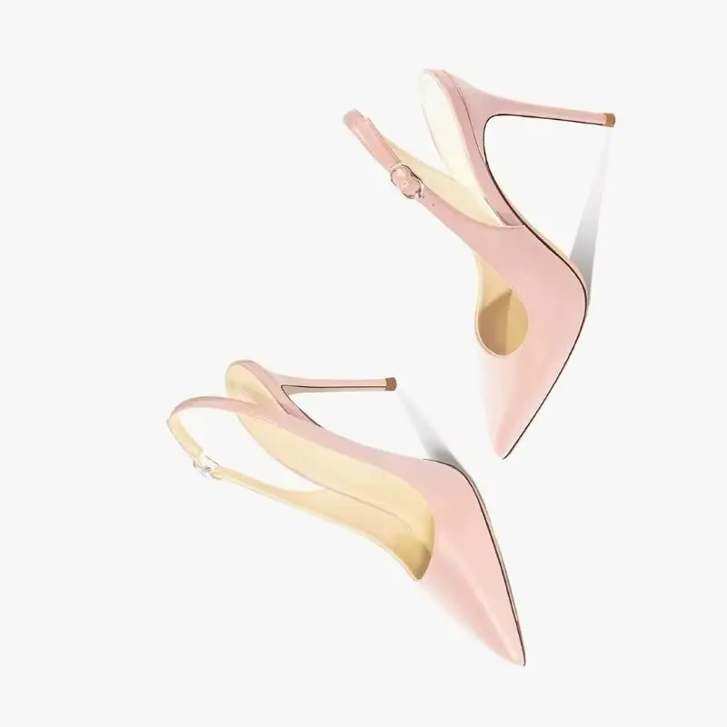New one-piece high-heeled shoes with thin heels and pointed pink princess toe sandals for women's outdoor wear