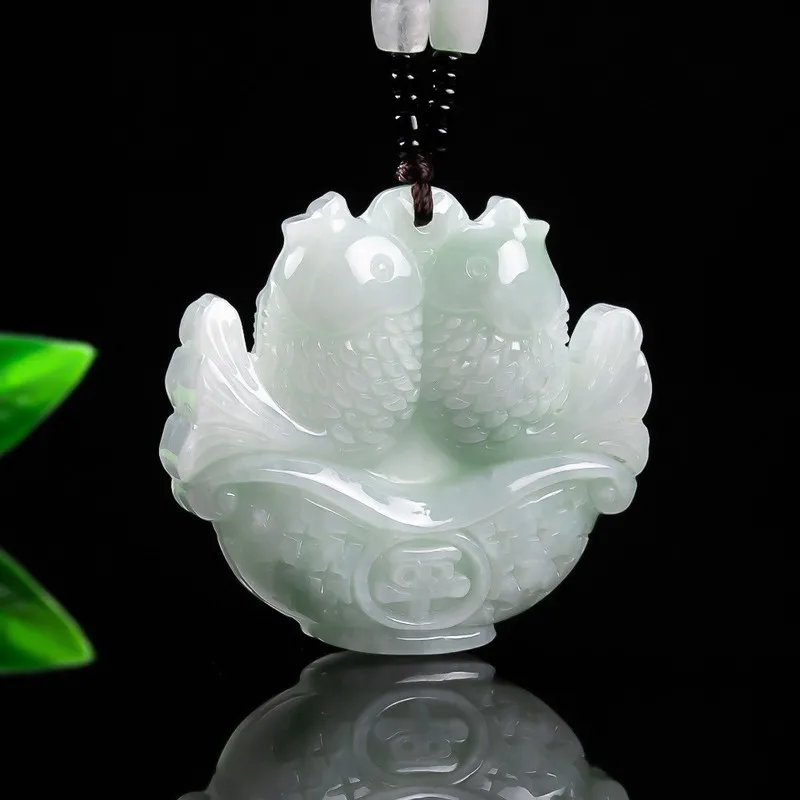 Natural Burmese jade double fish pendant, exquisite jade carving, handcrafted jewelry, jade ornament