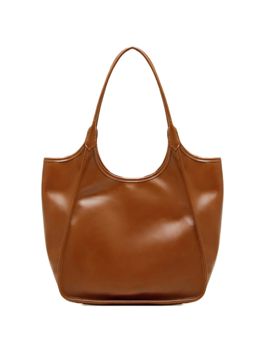 New Top Layer Cowhide Women's Shoulder Bag High Texture Leather Armpit Bag Large Capacity Commuting Shopping Bag