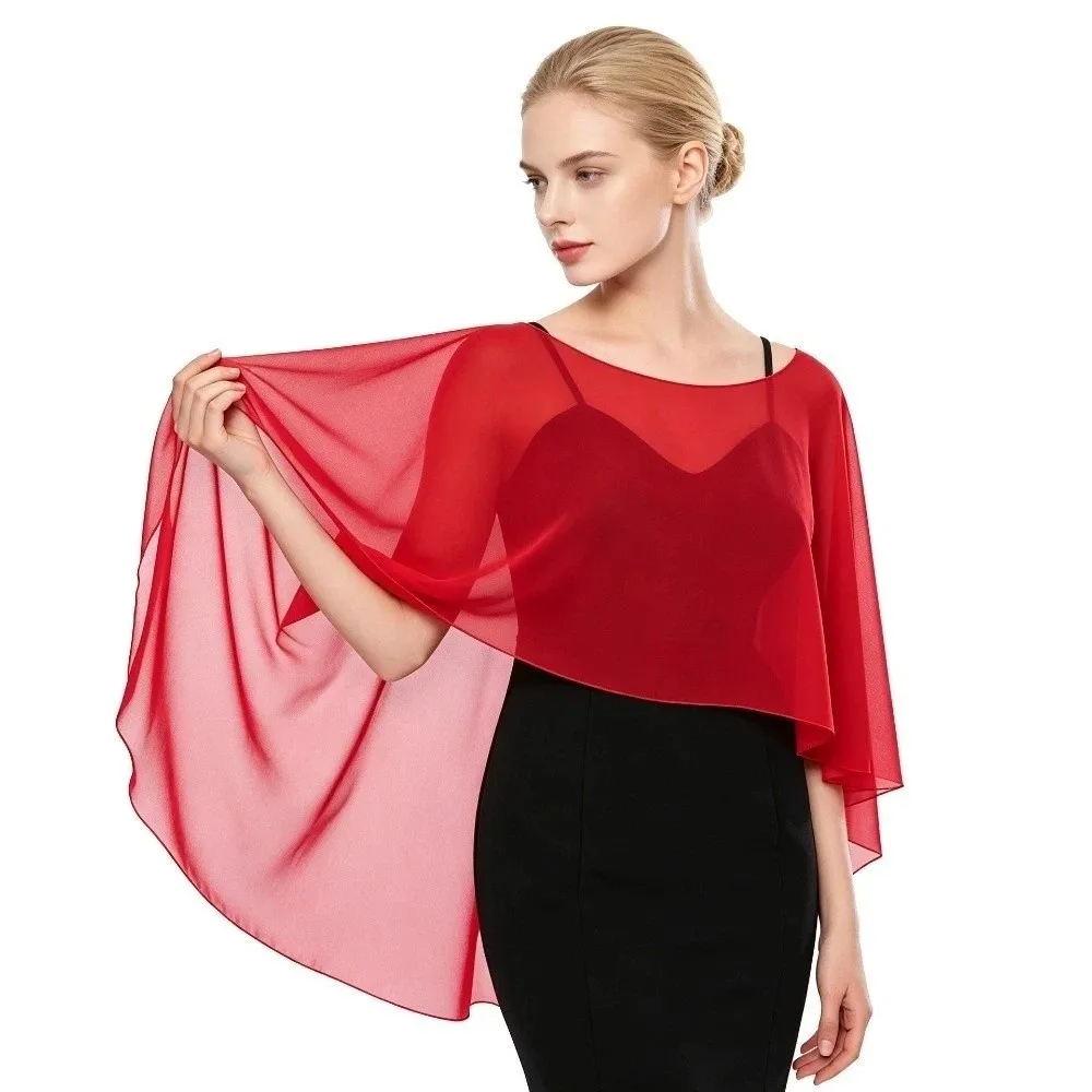 Casual Loose Fit Chiffon Cover Up Transparent Elegant Chiffon Sunscreen Outerwear Cloak Bohemian Beach Poncho Party