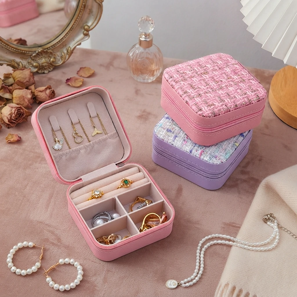 Creative Compact PU Jewelry Storage Box Portable Stud Earrings Necklace Ring Box Internet Celebrity Creative Jewelry Box
