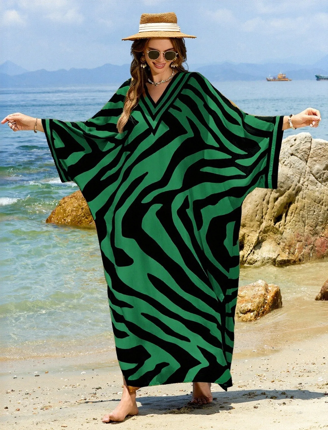 Plus Size Kaftan Dresses for Women Beach Cover Ups Swimwear with V-Neck Lightweight Caftans for Vacation Dress