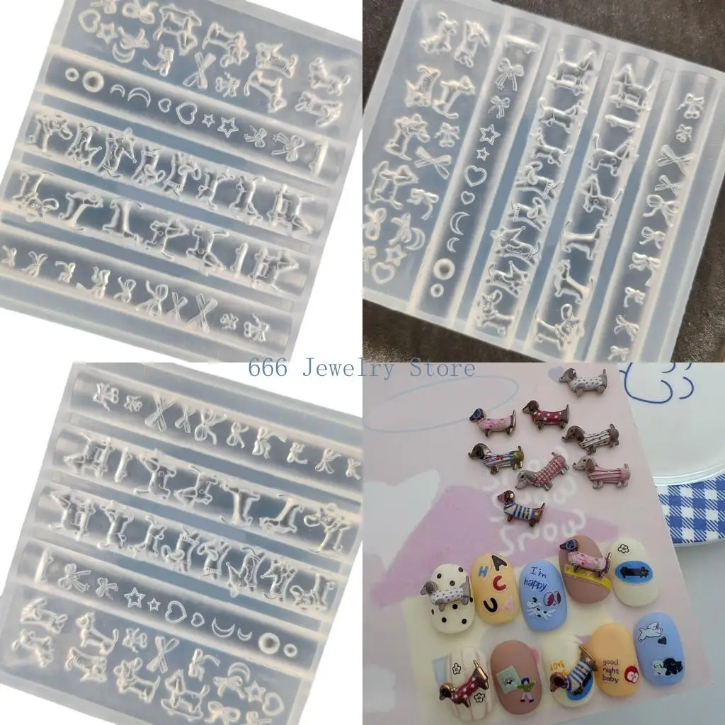 F2TD Dog Bowknot Embossed Silicone Mold for Nail Jewelry Making Craft Projects