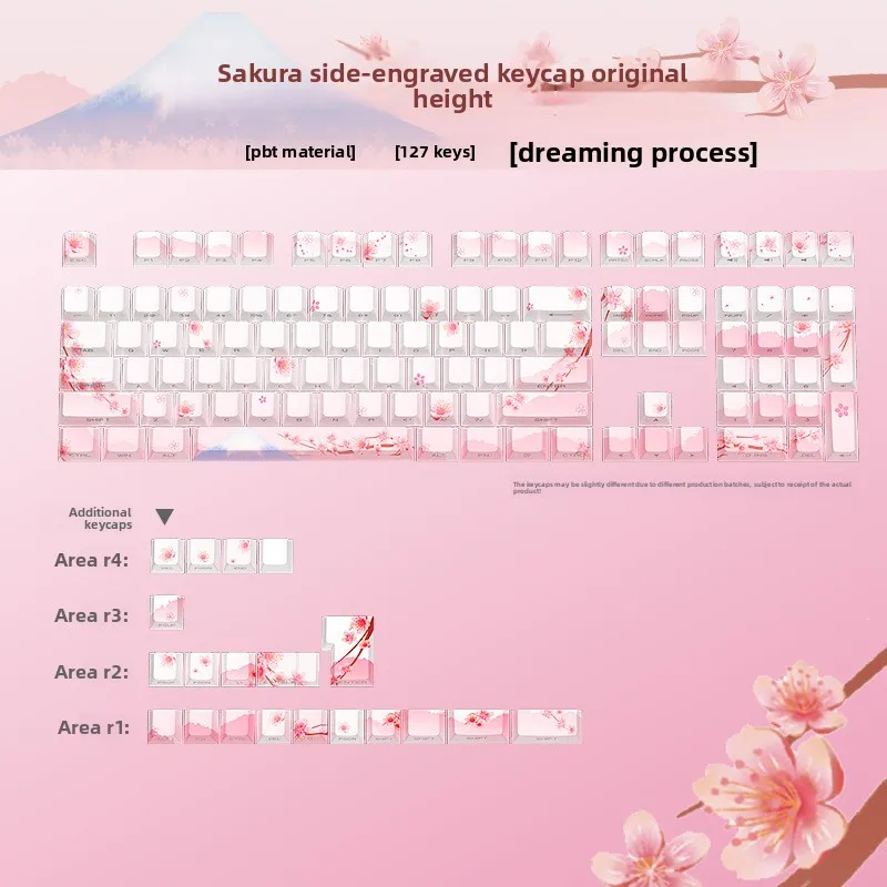 KUXM keycaps Cherry Blossom Pink Side-Engraved Backlit Dual-Injection PBT Sublimation 127-Key Small Full Set Keyboard