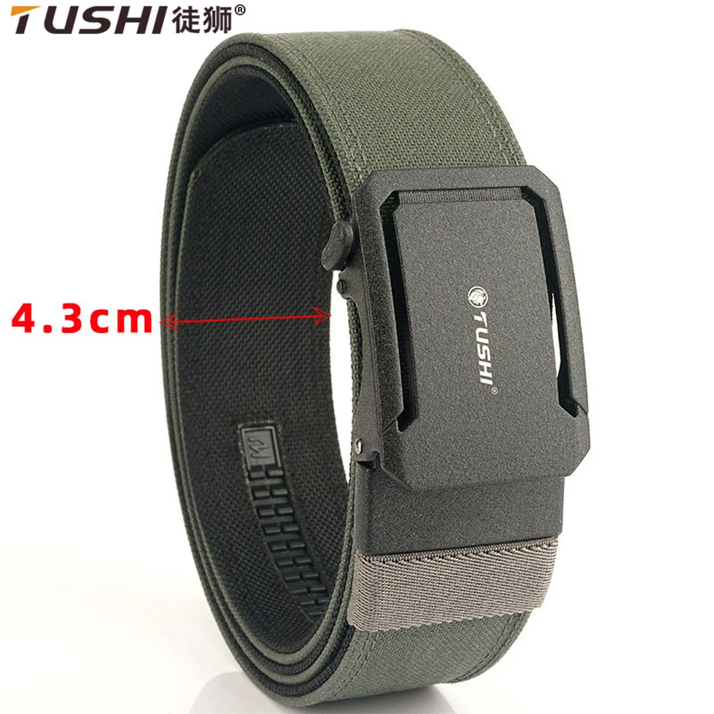 TUSHI brand 4.3 Wide Thickened gun hanging double-layer nylon cloth belt versatile outdoor tactical automatic buckle men's belt