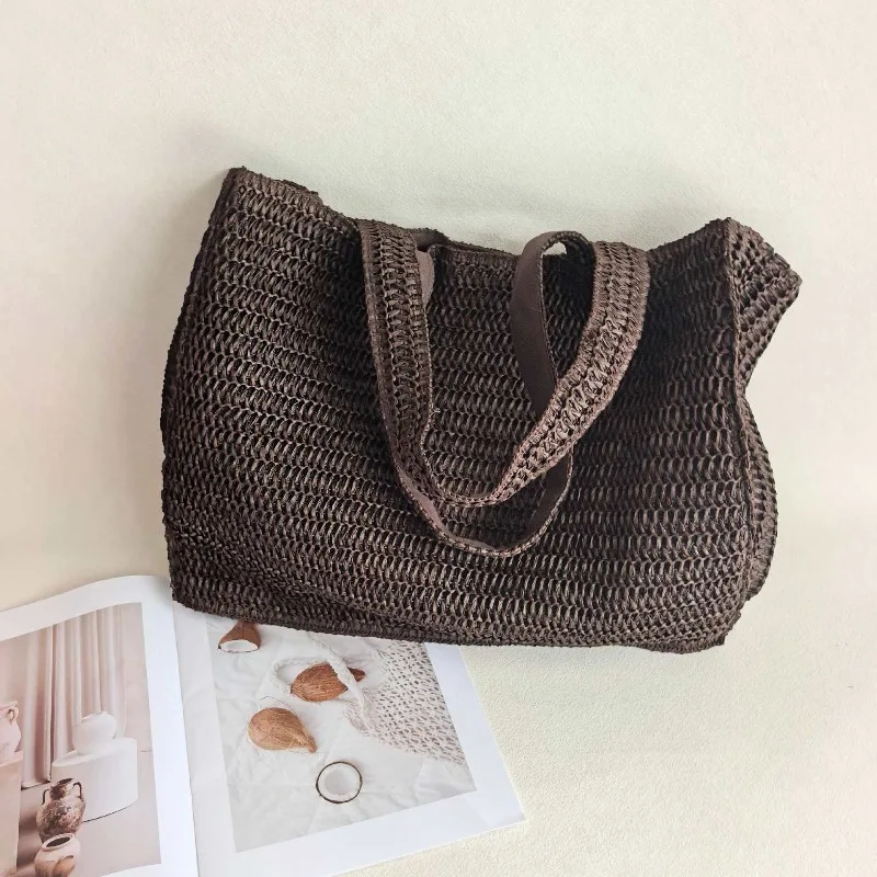 Women's Large Capacity Straw Shoulder Tote Bag Boho Retro Beach Resort Summer Daily Travel Vacation