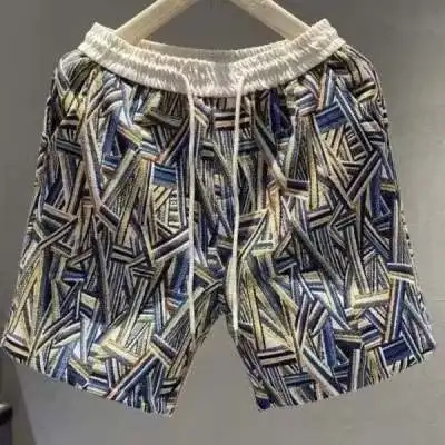 Summer New Fashion Color Woven Embroidered Casual Shorts Men's Trendy Breathable Five-Part Beach Pants Loose Fit Comfortable