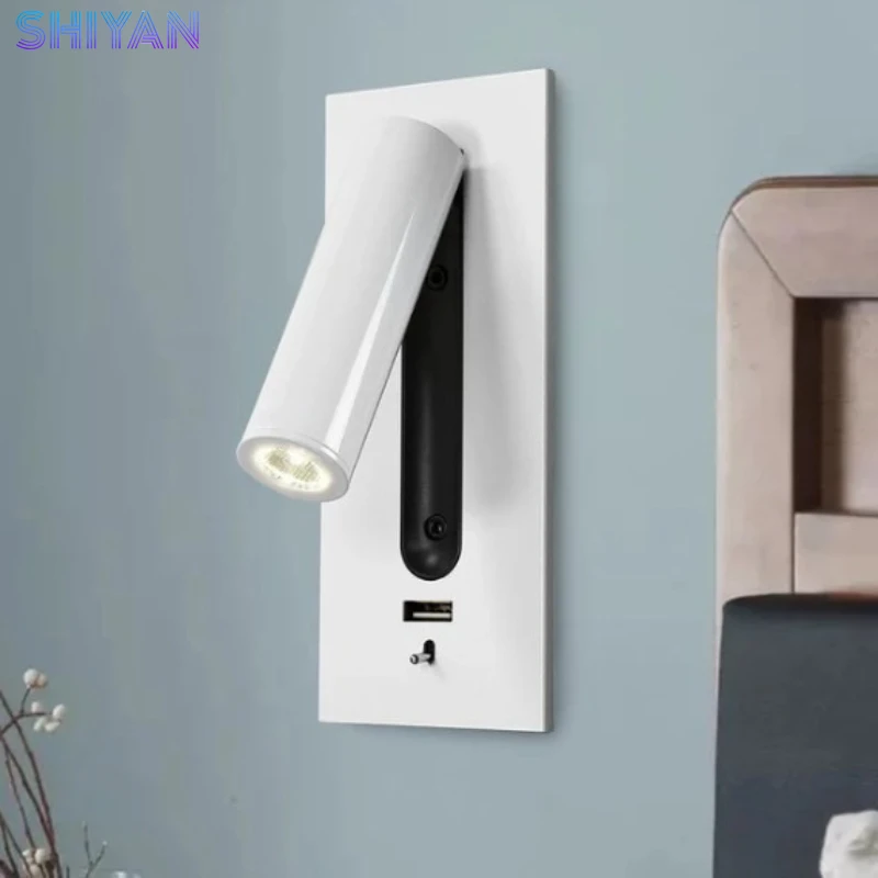 SHIYAN Wall Lamp Backlight USB Charging 350 Degree Rotation Adjustable for Hotel Bedroom Bedside Reading Sconce Fixtures