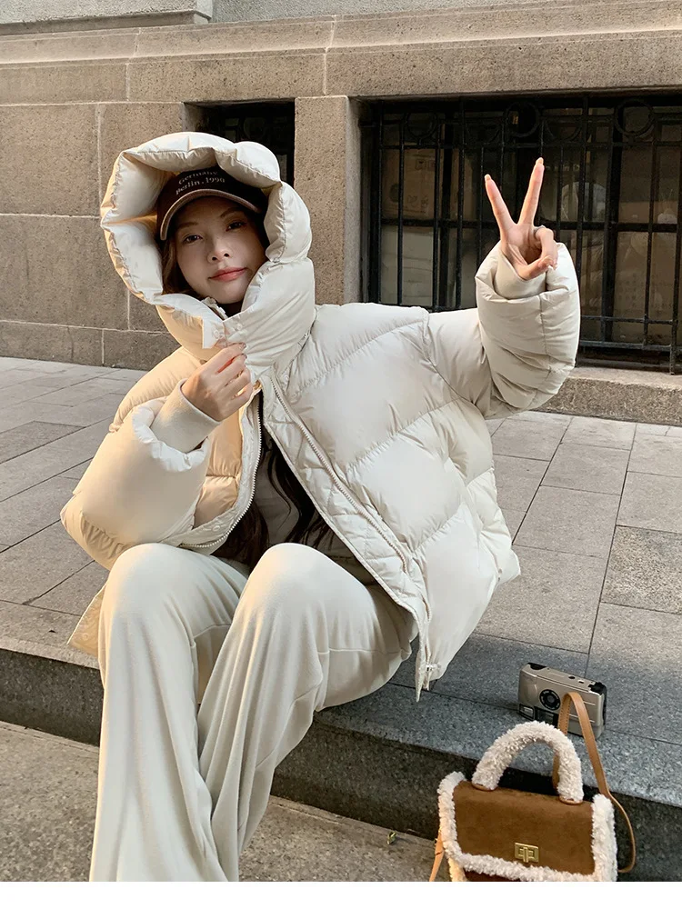 2026 Winter Short Puffer Coat Detachable Hood Loose Fit Drawstring Hem Warm Casual Daily Outerwear women's puffer coat
