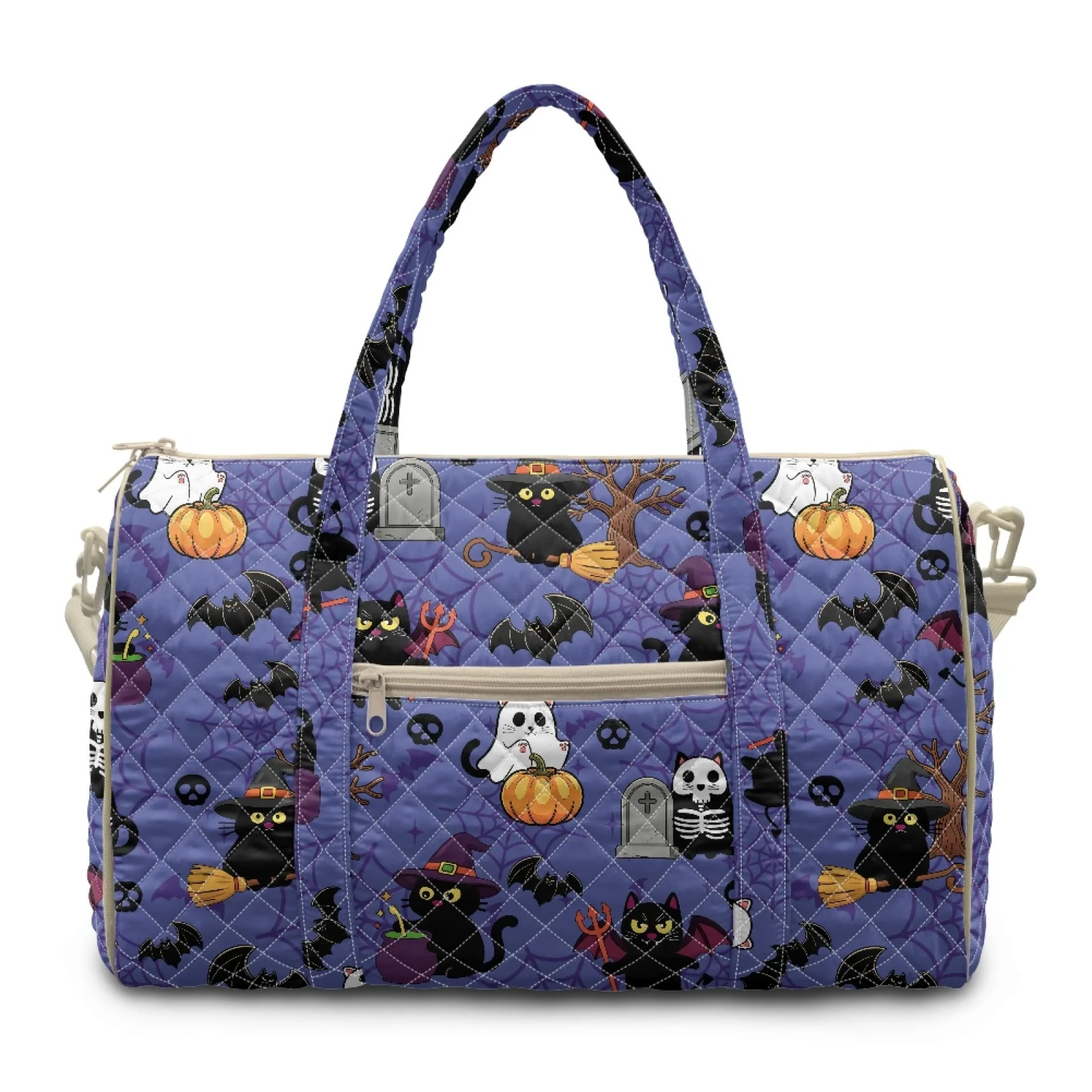 Coloranimal Halloween New Trend Lightweight Gym Tote Bags for Womens Polyester Quilted Carry on Bag for Yoga and Beach