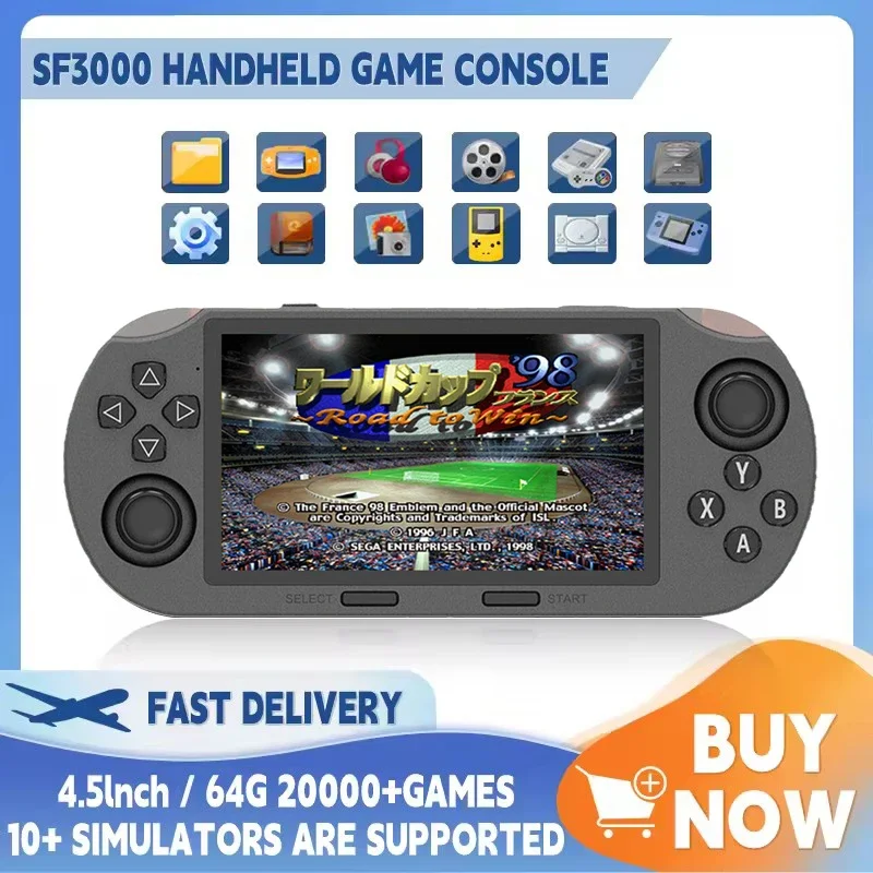 SF3000 Portable Handheld Game Player 4.5 Inch IPS Screen Retro Video Game Console Built-in 20000+ Games for PS1/GBA/SFC/MAME