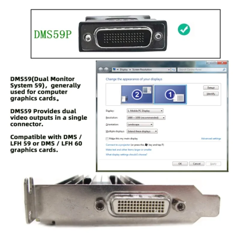 For Computer Host Graphics Card Dual Video Cable 30cm DMS-59 59 Pin to 2 VGA Male to Female Y Splitter Video Cable Adapter